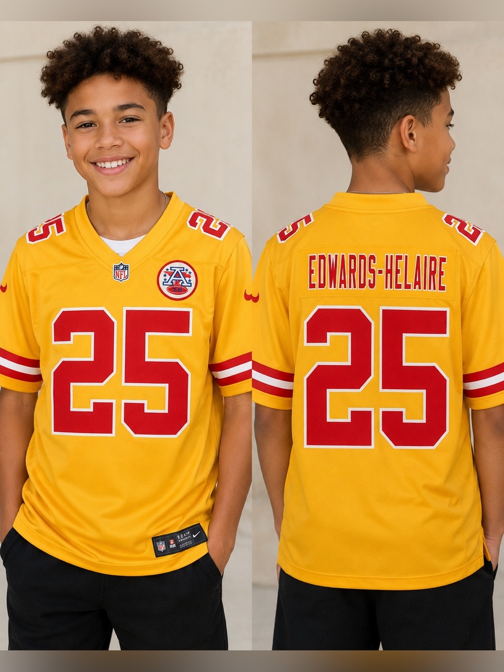 NFL Youth Chiefs Yellow & Red Edwards-Helaire Jersey #25